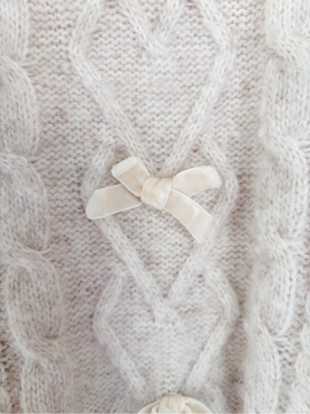 Altar'd State Cream Cable Knit Bow-Trim Women's Sweater - Picture 3 of 6